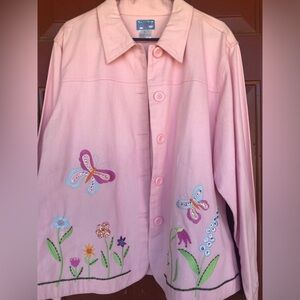 Cre8tions Vintage Pink Embroidered Cotton Jacket Size XL